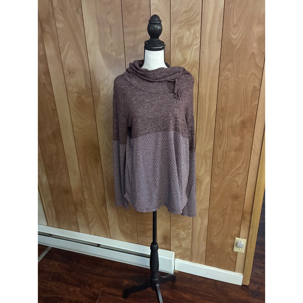 Pink Clover Womens Large Cowl Neck Mixed Media Pullover Sweater Burgundy Heather